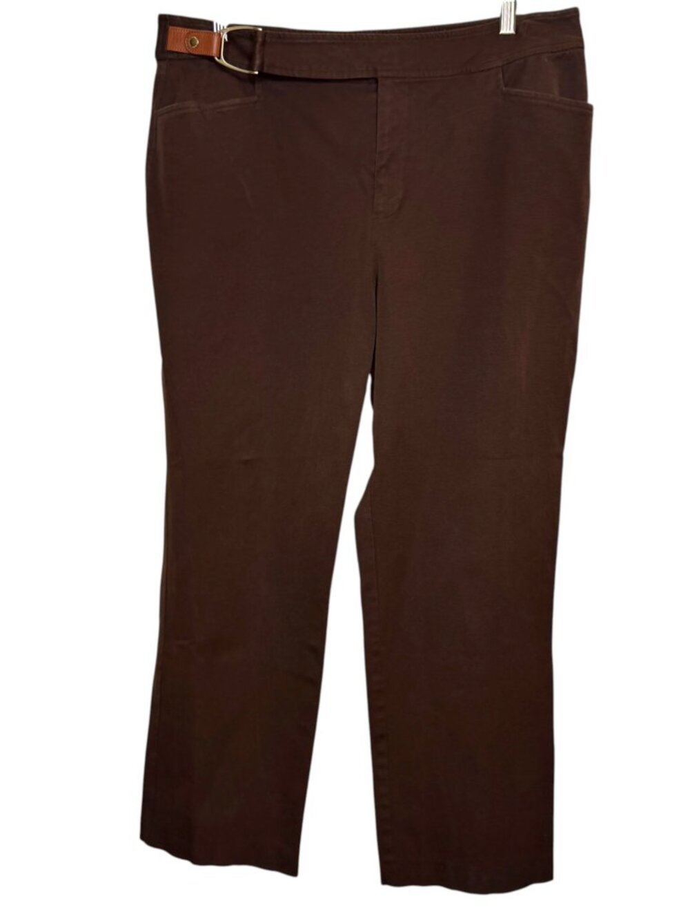 Ralph Lauren Brown Straight Leg Pants with unique belt Size 14